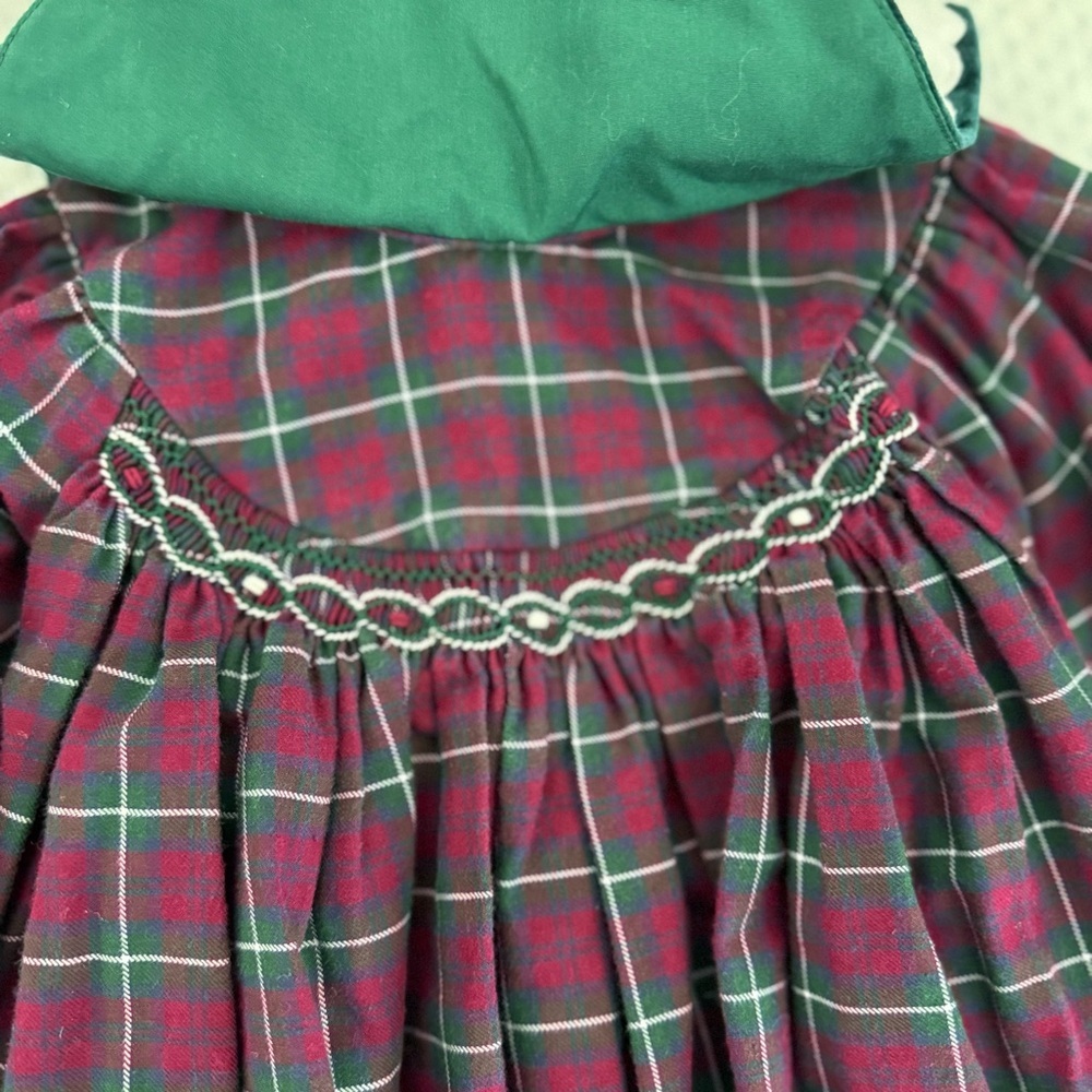 Vintage Carter’s Baby Long Sleeve Plaid Romper with White Floral Collar Size 12m - Picture 7 of 8